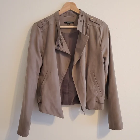 Staccato Taupe Lightweight Faux Suede Satin Lined Moto Jacket Outerwear - Picture 2 of 15